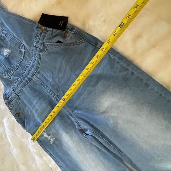 NWT SHEIN SYX women’s plus size faded Blue and Ripped Denim Overalls SZ1X - Picture 13 of 16